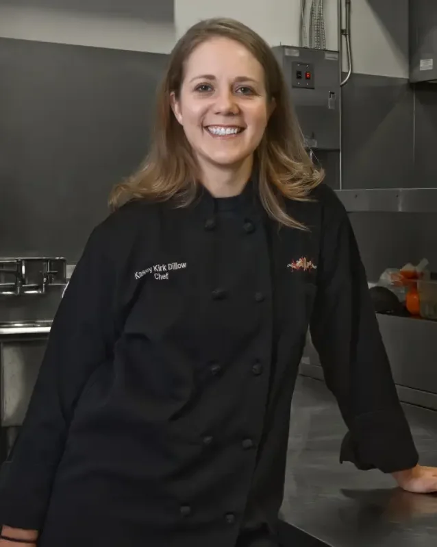 Chef Kasey Kirk-Dillow in the kitchen at The Miller House