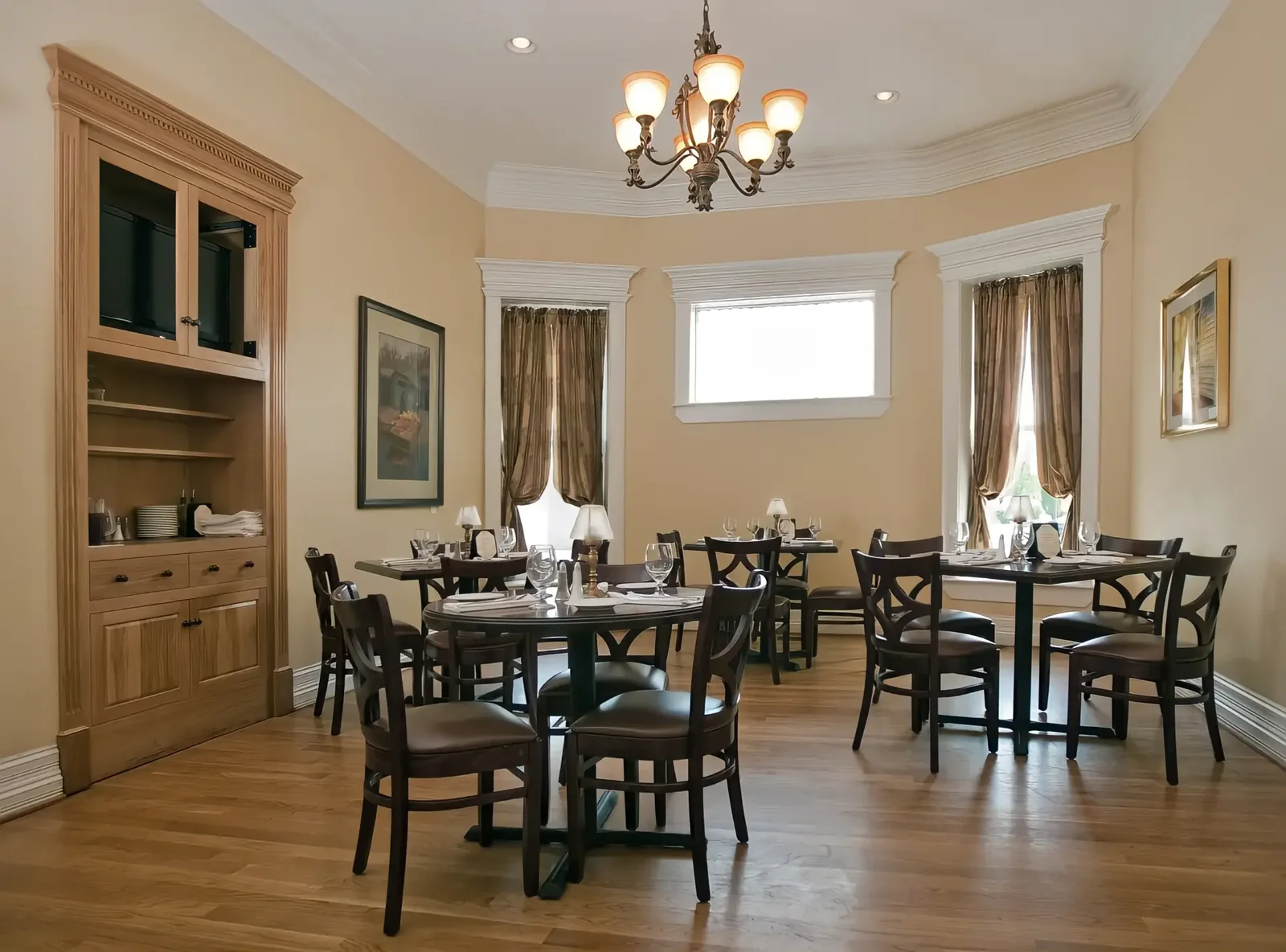 The dining room upstairs at The Miller House, set for dinner